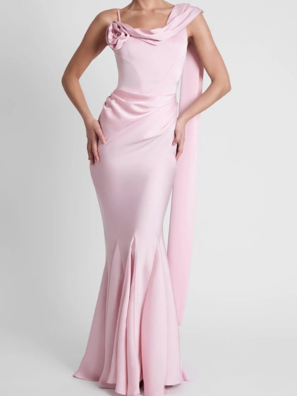 Leau NWT Celine Corset Drape Satin Gown in Pink